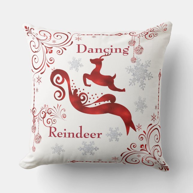 Dancing Reindeer/Damask Christmas  Pillow (Front)