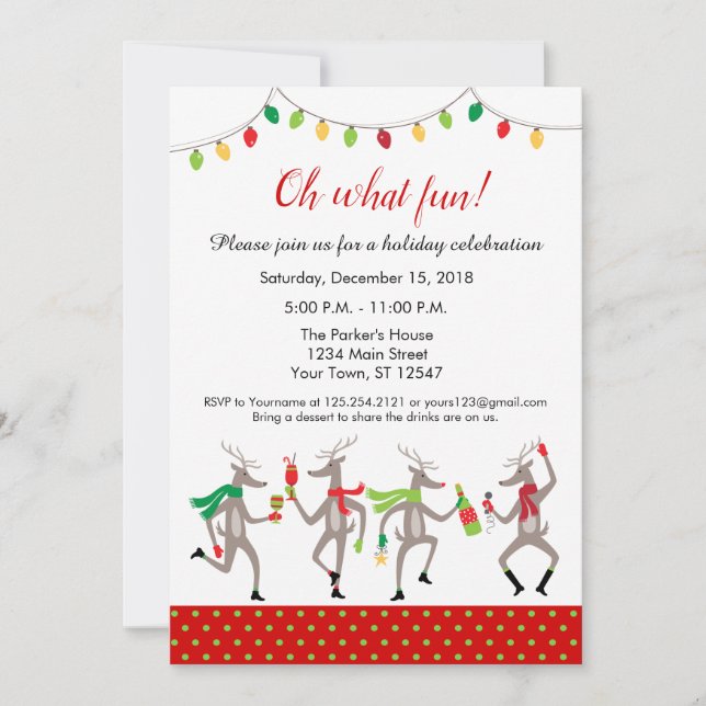 Dancing Reindeer Holiday Party Christmas time Invitation (Front)