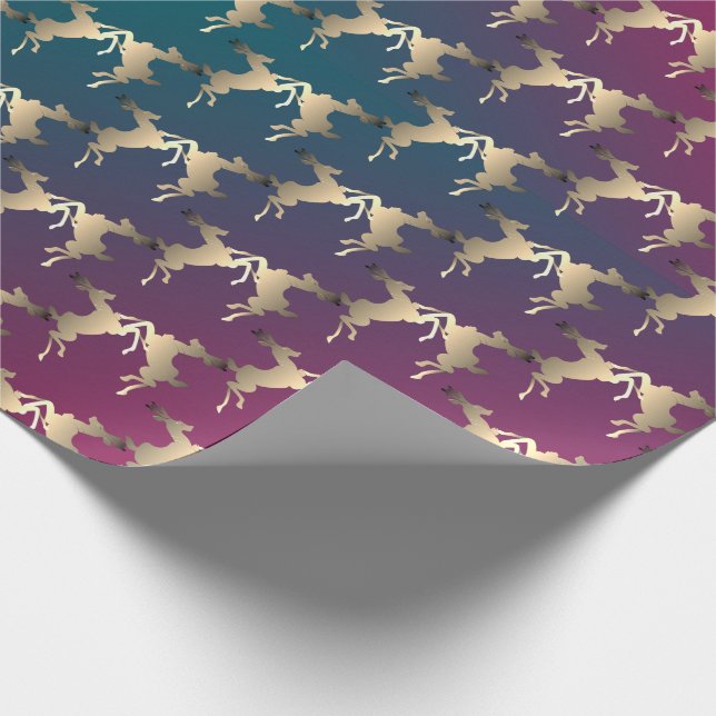 Dancing Reindeer Teal Fuschia Smoke Gradient Wrapping Paper (Corner)