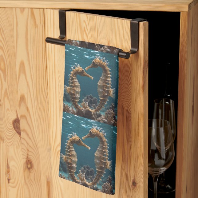 Dancing Romantic Seahorses Under The Ocean,  Kitchen Towel (Thirds Fold)