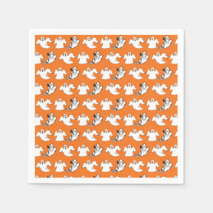 Dancing Rows Of Flying Ghosts Halloween Party Napkin