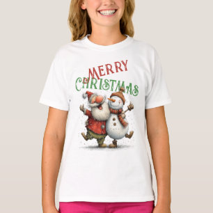 Dancing Santa Claus and Snowman Merry Christmas T-Shirt