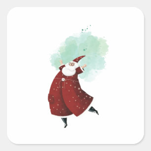 Dancing Santa Claus Christmas Square Sticker