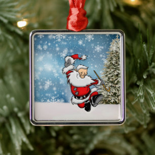 Dancing Santa Claus Metal Ornament