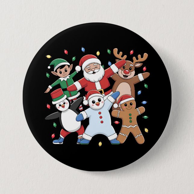 Dancing Santa Elf and friends 3 Inch Round Button (Front)