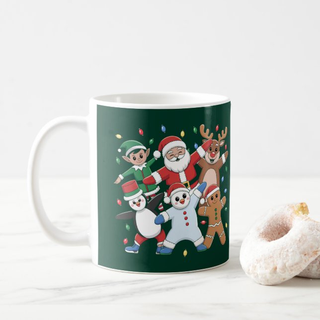Dancing Santa Elf and friends Coffee Mug (With Donut)