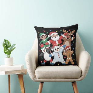 Dancing Santa Elf and friends Throw Pillow