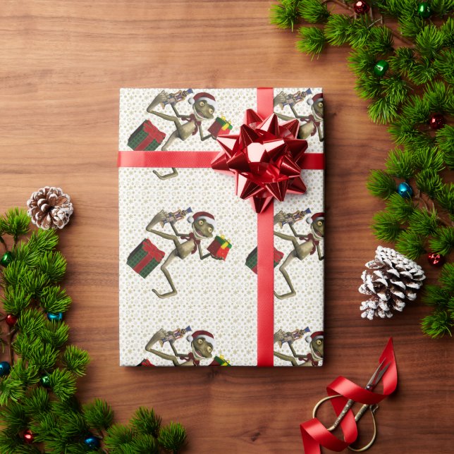 Dancing Santa Frog Wrapping Paper (Holiday Gift)
