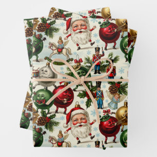 Dancing Santa's and Magical Ornaments Wrapping Paper Sheet