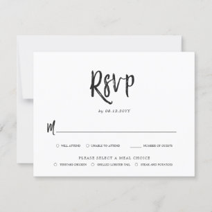 Dancing Script Black Wedding RSVP Meal Choice Card