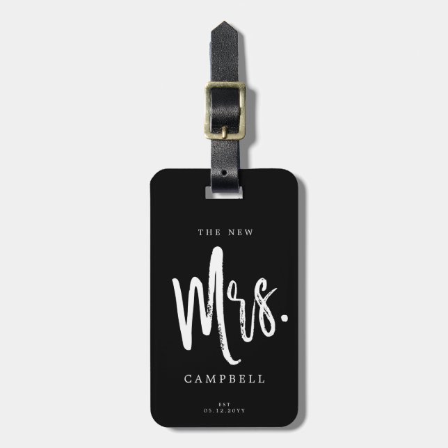 Dancing Script Lettering | Mr. and Mrs. Luggage Tag (Front Vertical)