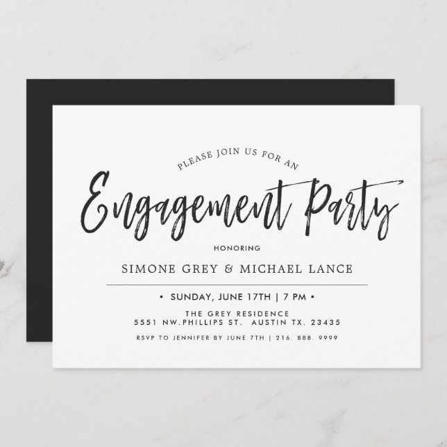 Dancing Script | Minimal Style Engagement Party Invitation (Front/Back)