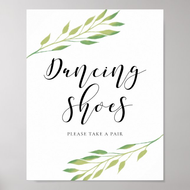Dancing shoes Watercolor green leaves wedding sign (Front)