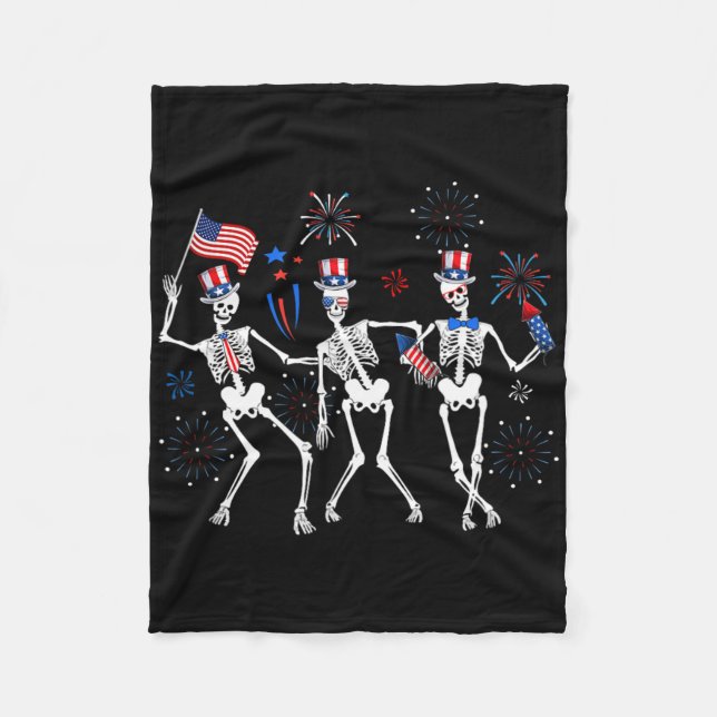 Dancing Skeleton 4th Of July American Flag Skellie Fleece Blanket (Front)