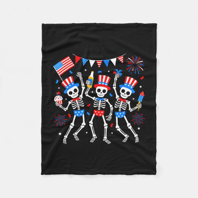 Dancing skeleton 4th of july merica usa american fleece blanket (Front)