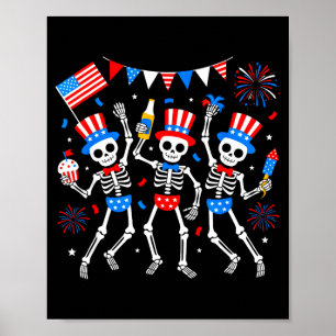 Dancing skeleton 4th of july merica usa american poster