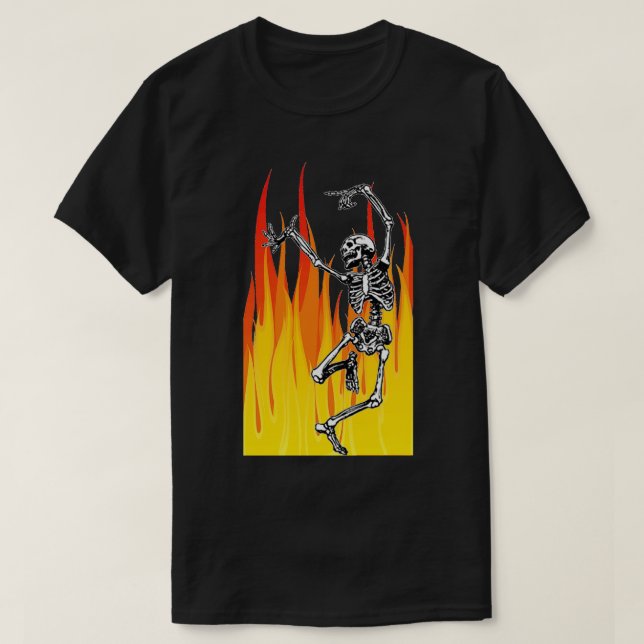 Dancing Skeleton and Flames T-Shirt (Design Front)