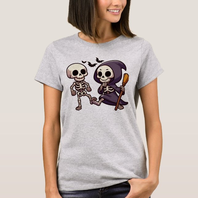 Dancing Skeleton and Witcher Halloween T-Shirt  (Front)