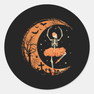 Dancing Skeleton Ballerina Ballet Dance Halloween Classic Round Sticker