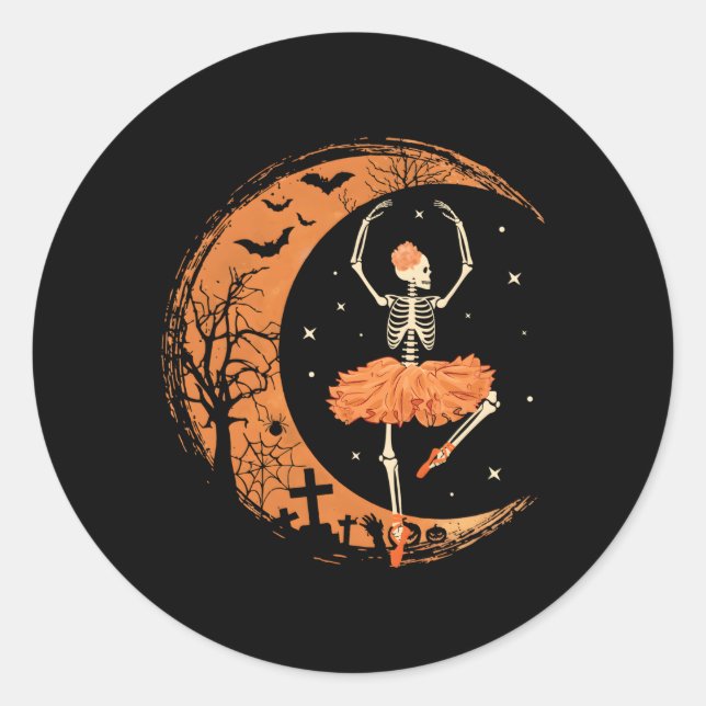 Dancing Skeleton Ballerina Ballet Dance Halloween Classic Round Sticker (Front)