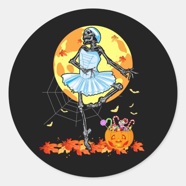 Dancing Skeleton Ballerina Ballet Dance Halloween  Classic Round Sticker (Front)
