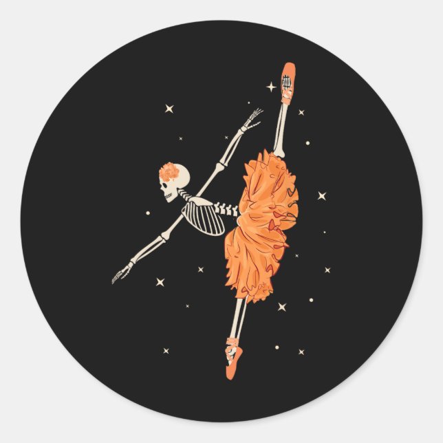 Dancing Skeleton Ballerina Ballet Dance Halloween  Classic Round Sticker (Front)