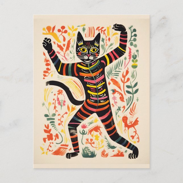 Dancing Skeleton Cat Funny Halloween Postcard (Front)