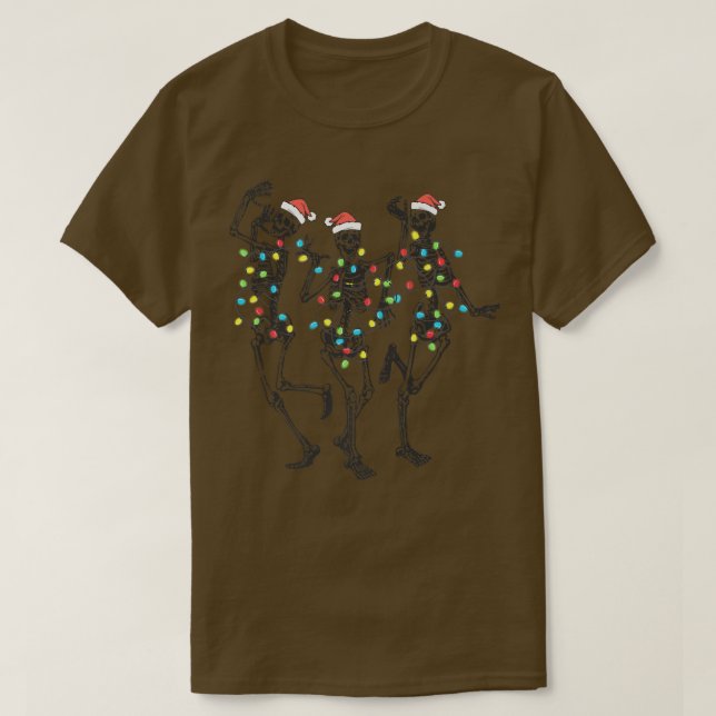 Dancing Skeleton Christmas Lights Funny Santa Hat  T-Shirt (Design Front)