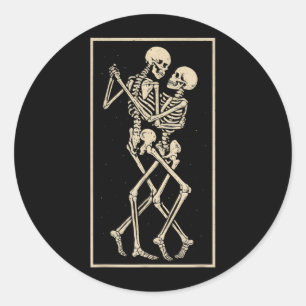 Dancing Skeleton Couple Romantic Gothic Halloween Classic Round Sticker