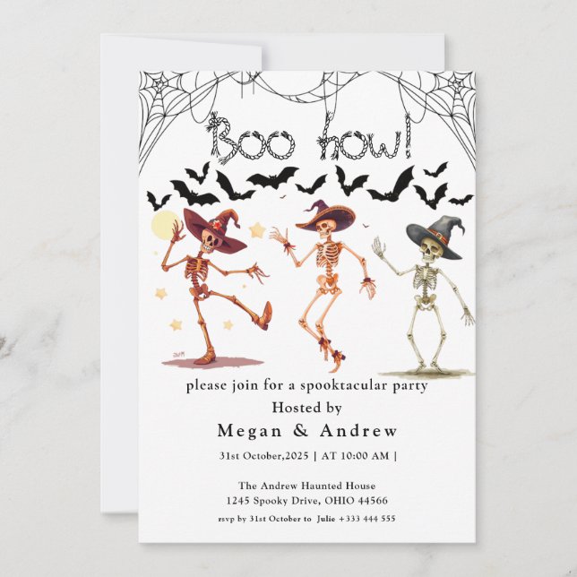 Dancing Skeleton Cowboy Halloween Hat Invitation (Front)