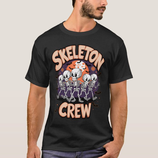 Dancing Skeleton Crew Halloween Party Fun Spooky D T-Shirt (Front)