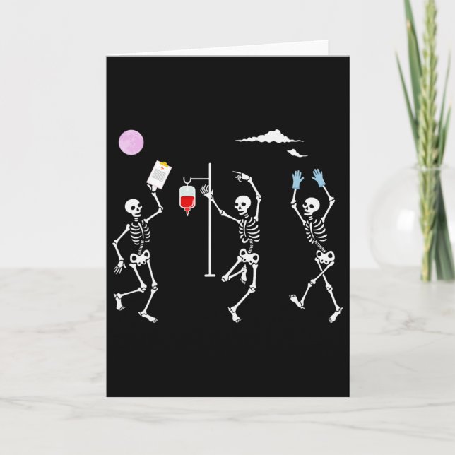 Dancing Skeleton Funny Nurse Skeleton Halloween He Card (Front)