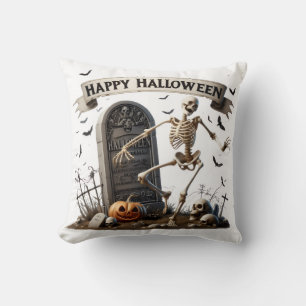 Dancing Skeleton Halloween Design Throw Pillow