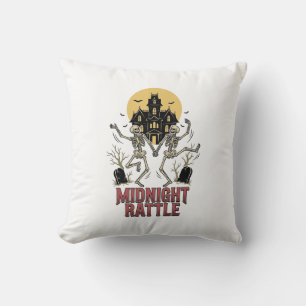 Dancing Skeleton Halloween Haunted Manor Vintage G Throw Pillow