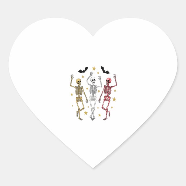 Dancing Skeleton Halloween Heart Sticker (Front)