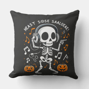 Dancing Skeleton Halloween Music Party T-Shirt Throw Pillow