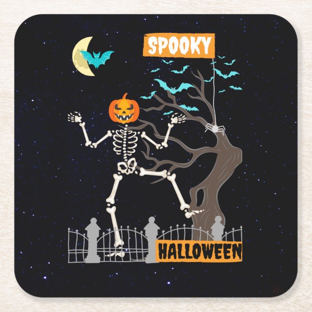 Dancing Skeleton Halloween Paper Coasters (Front)