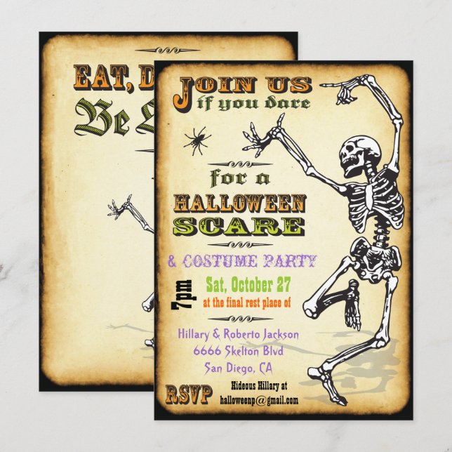 Dancing Skeleton Halloween Party Invitations (Front/Back)
