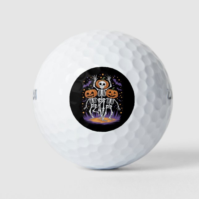 Dancing Skeleton Halloween Pumpkin  Golf Balls (Front)
