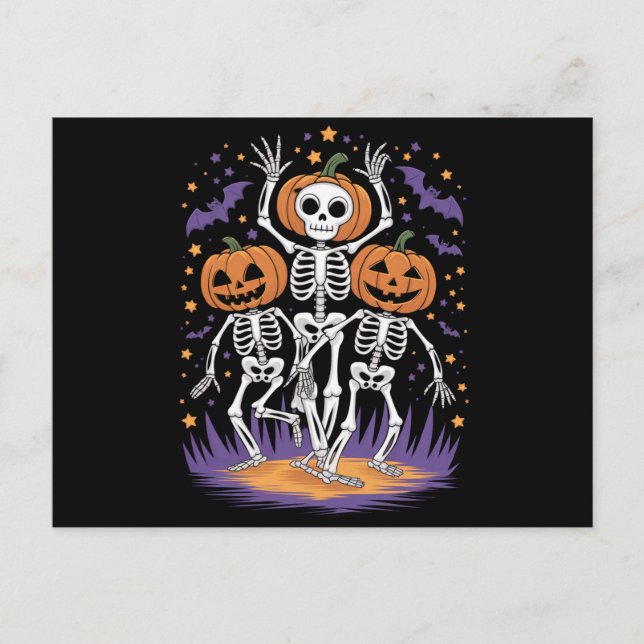 Dancing Skeleton Halloween Pumpkin  Postcard (Front)