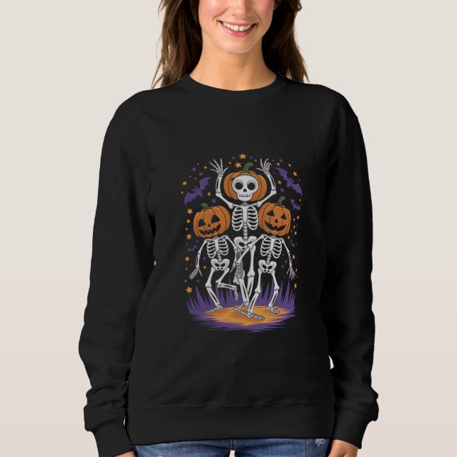 Dancing Skeleton Halloween Pumpkin  Sweatshirt (Front)