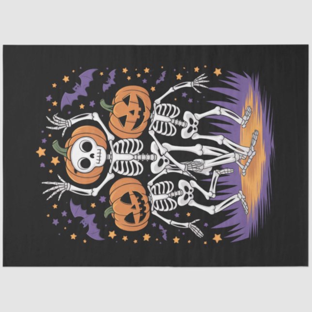 Dancing Skeleton Halloween Pumpkin  Tissue Paper (Front)