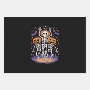 Dancing Skeleton Halloween Pumpkin  Wrapping Paper Sheet