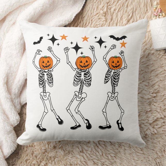  Dancing Skeleton Halloween  Throw Pillow (Blanket)