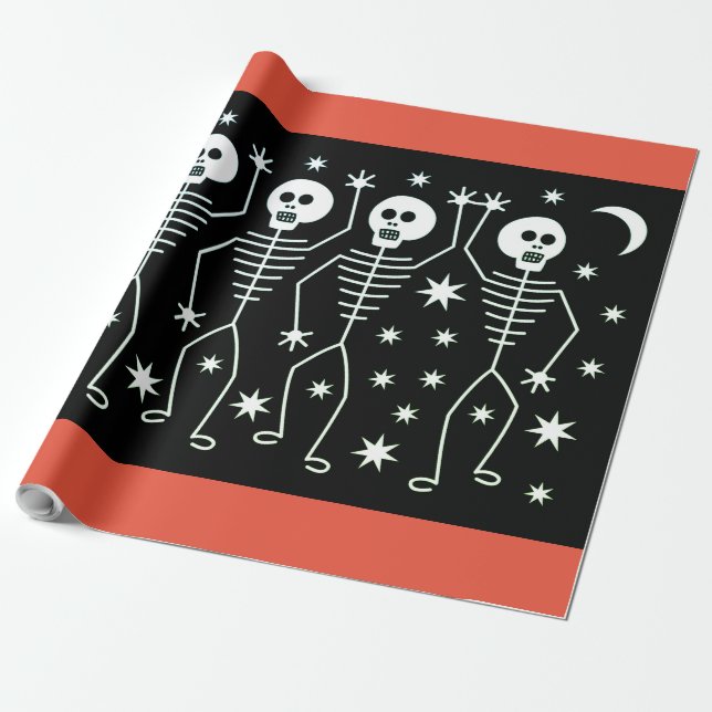 DANCING SKELETON HALLOWEEN Wrapping Paper (Unrolled)