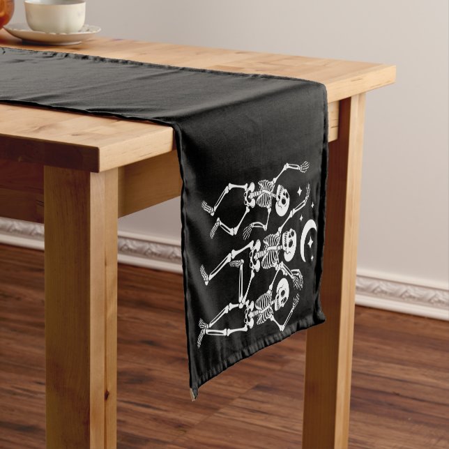 Dancing Skeleton Happy Halloween Fall Skull  Short Table Runner (In Situ)