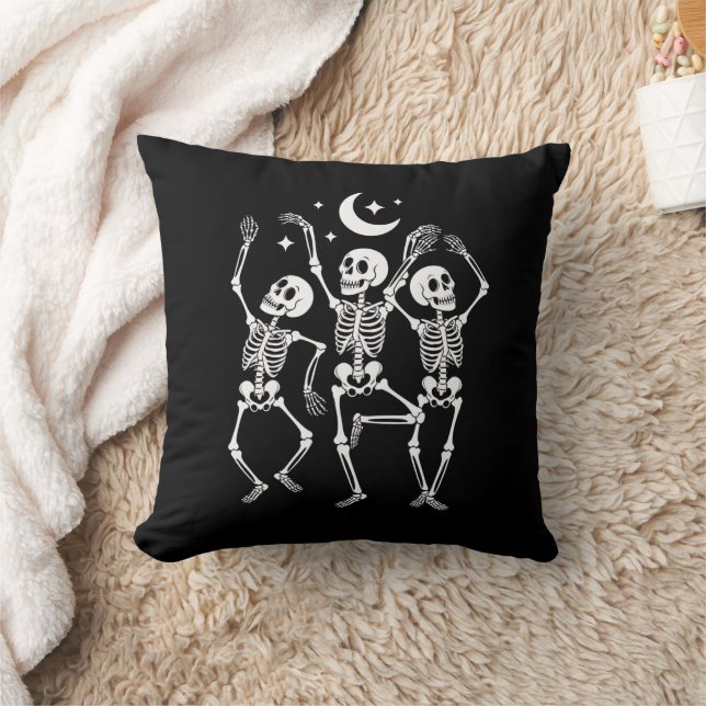 Dancing Skeleton Happy Halloween Fall Skull  Throw Pillow (Blanket)