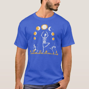 Dancing Skeleton in Sunflower with moon phases Hal T-Shirt