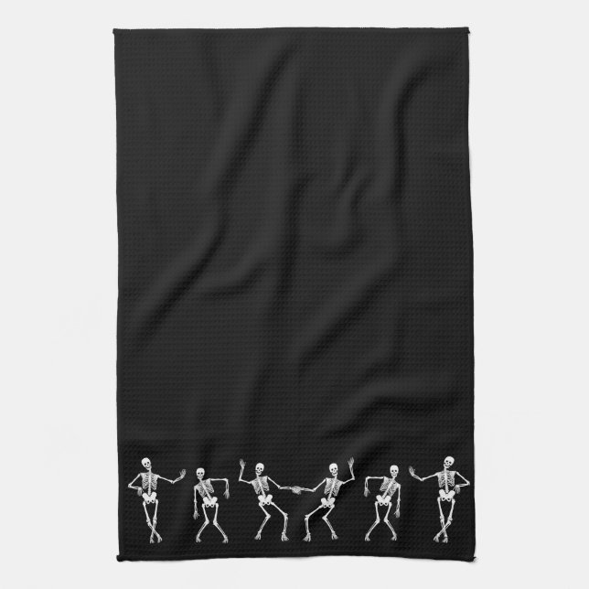 Dancing Skeleton Kitchen Towel (Black) (Vertical)
