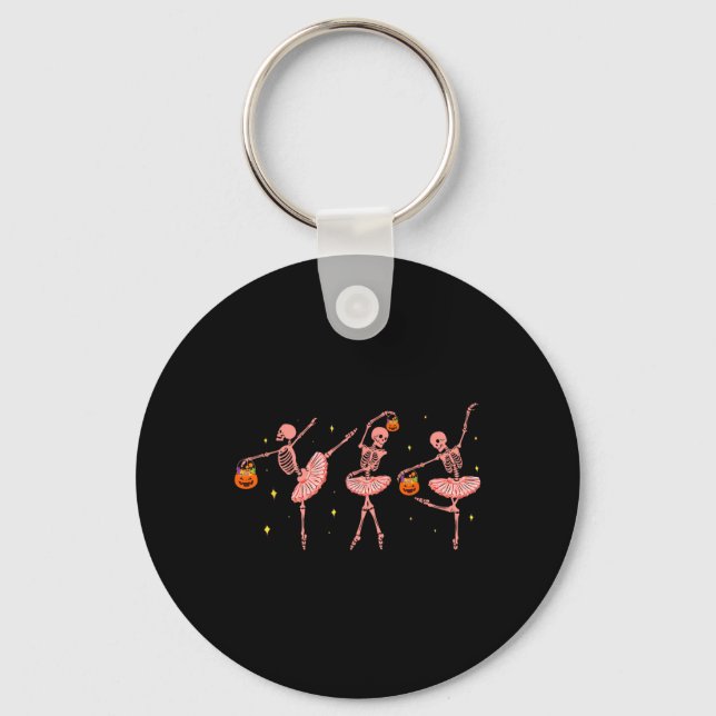 Dancing Skeleton Llerina Halloween Jack O Lantern  Keychain (Front)
